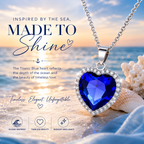 Ocean Inspired Blue Heart Crystal Necklace - Timeless Love Pendant with Sparkling Halo