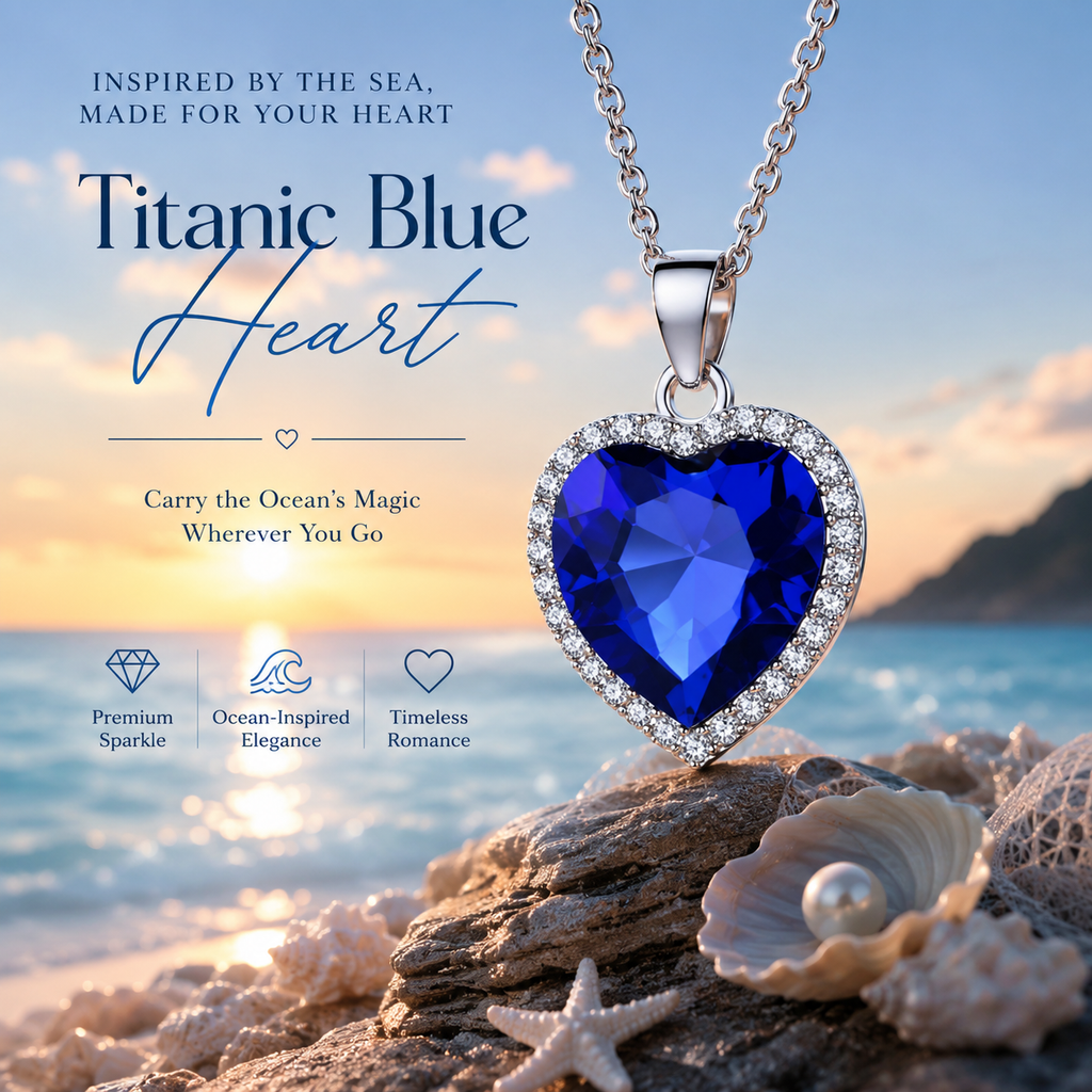 Ocean Inspired Blue Heart Crystal Necklace - Timeless Love Pendant with Sparkling Halo