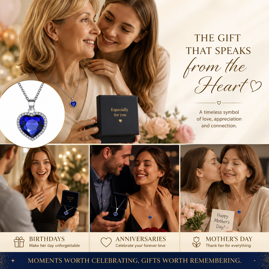 Ocean Inspired Blue Heart Crystal Necklace - Timeless Love Pendant with Sparkling Halo