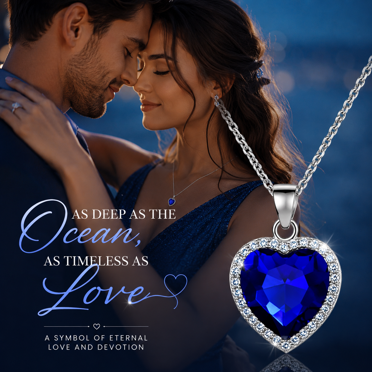 Ocean Inspired Blue Heart Crystal Necklace - Timeless Love Pendant with Sparkling Halo