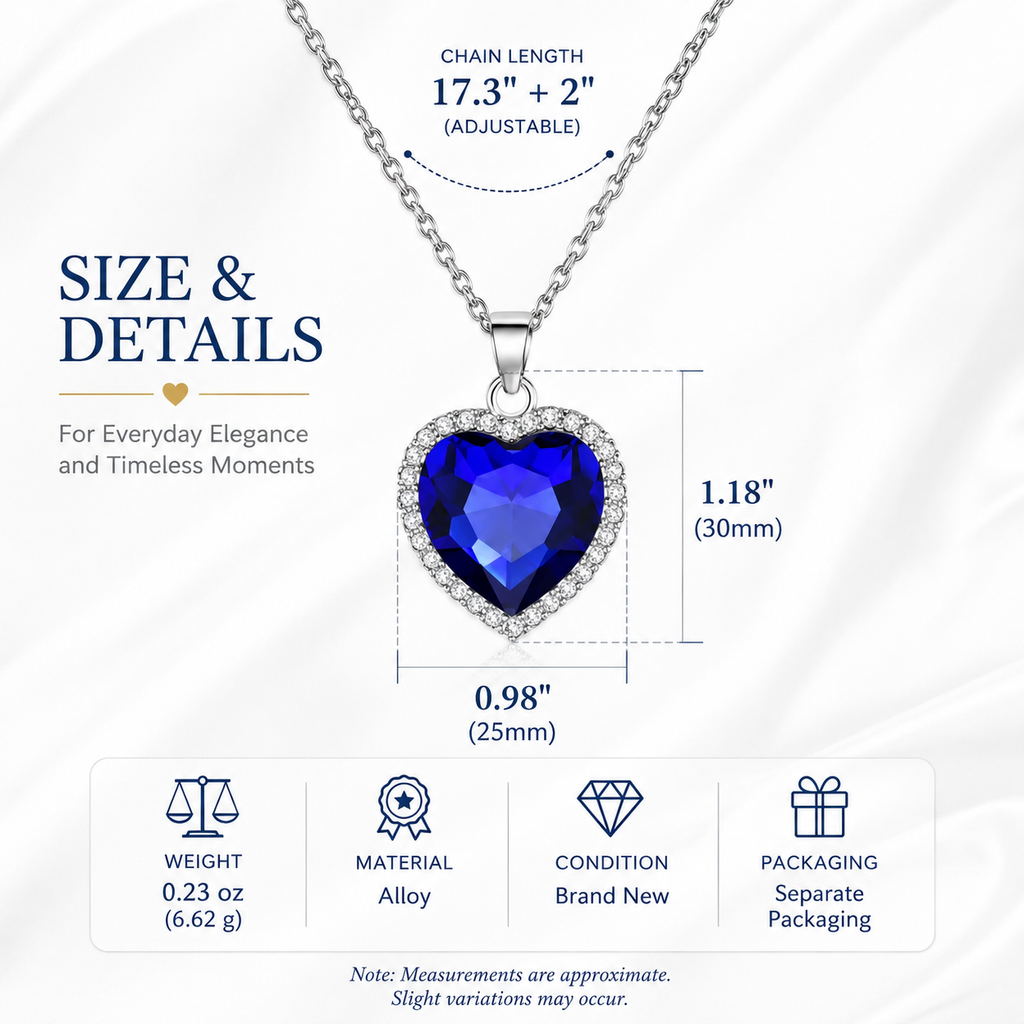 Ocean Inspired Blue Heart Crystal Necklace - Timeless Love Pendant with Sparkling Halo