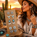 Vintage Western Turquoise Stud Earrings Set 5 Pairs Boho Cowgirl Earrings, Lightweight Silver Tone Southwestern Jewelry for Women