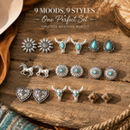 Vintage Western Turquoise Stud Earrings Set 5 Pairs Boho Cowgirl Earrings, Lightweight Silver Tone Southwestern Jewelry for Women