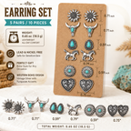 Vintage Western Turquoise Stud Earrings Set 5 Pairs Boho Cowgirl Earrings, Lightweight Silver Tone Southwestern Jewelry for Women
